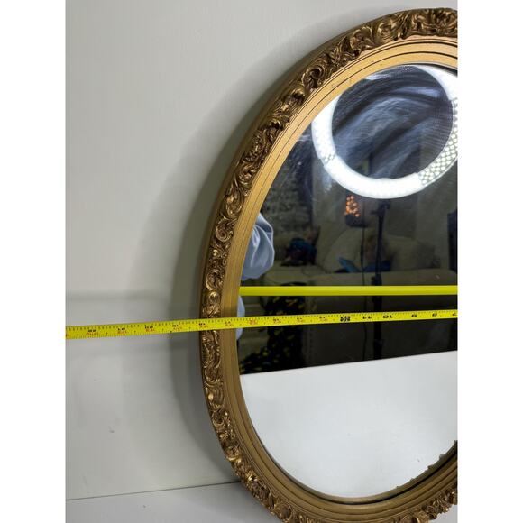 Vintage Gold Gilt Oval Mirror Vintage Hard Plastic Gold Frame Large Framed Oval - Picture 4 of 7